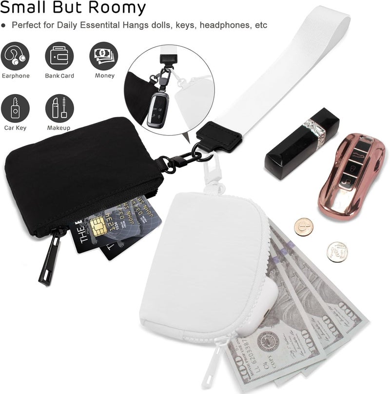 Viverte Mini Zip Around Keychain Wristlet Wallets Small Portable Dual Pounch Wristlet Detachable Coin Purse Pocket Gifts for Women Travel Sports Outdoors (Black+ White) - Image 4